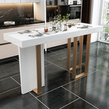 Glam Bar Table Set 1/5 Pieces Rectangle Stone Counter Table with High Stools for Balcony