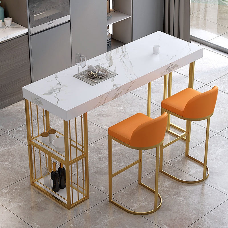 Modern 1/3 Pieces Bar Table Set Rectangle Stone Counter Table with Stools for Dining Room 3 Pieces: White Table, 2 Gold Stools Clearhalo 'Bar Furniture' 'furn' 'furn_home_bar_bar_sets' 'Furniture' 'Home Bars & Bar Sets' 'home_bar_bar_sets' 'Kitchen & Dining Furniture' 5927545