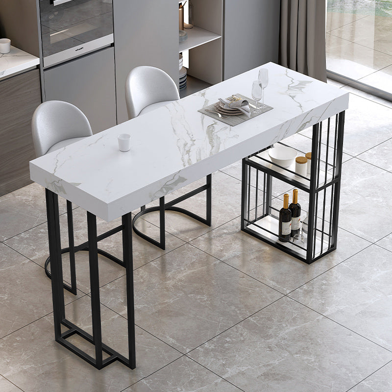 Modern 1/3 Pieces Bar Table Set Rectangle Stone Counter Table with Stools for Dining Room 3 Pieces: Black Table, 2 Black Stools Clearhalo 'Bar Furniture' 'furn' 'furn_home_bar_bar_sets' 'Furniture' 'Home Bars & Bar Sets' 'home_bar_bar_sets' 'Kitchen & Dining Furniture' 5927548