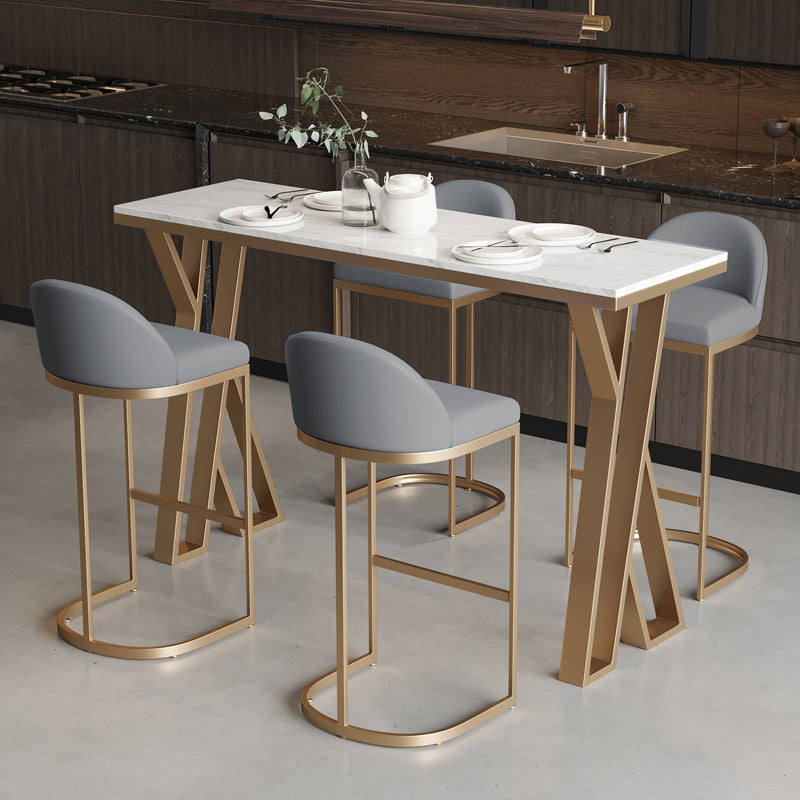 Glam Style 1/2/5 Pieces Bar Table Set Rectangle Bar Table with Metal High Stools for Home 5 Pieces: Table, 4 Stools Clearhalo 'Bar Furniture' 'furn' 'furn_home_bar_bar_sets' 'Furniture' 'Home Bars & Bar Sets' 'home_bar_bar_sets' 'Kitchen & Dining Furniture' 5927576