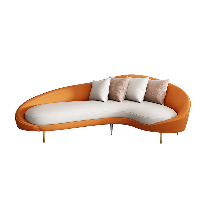 Curved Faux Leather Sofa with Tight Back for Living Room Modern Style White Orange Clearhalo 'furn' 'furn_sofas' 'Furniture' 'Living Room Furniture' 'Sofa' 'sofas' 5931236