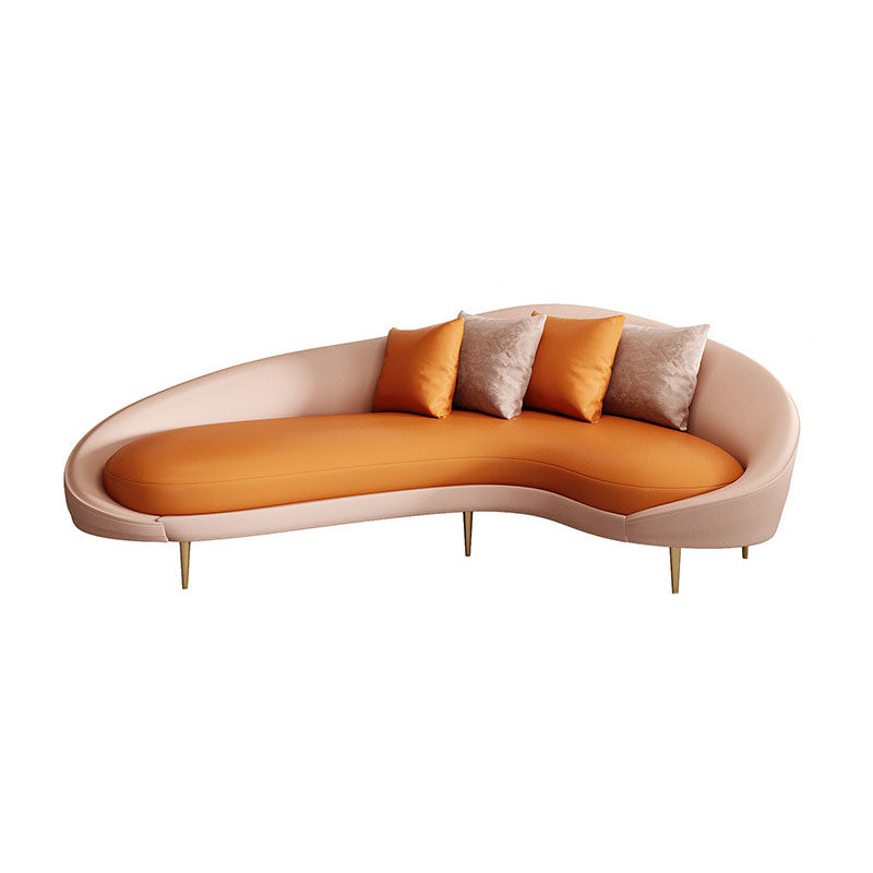 Curved Faux Leather Sofa with Tight Back for Living Room Modern Style Orange Clearhalo 'furn' 'furn_sofas' 'Furniture' 'Living Room Furniture' 'Sofa' 'sofas' 5931245