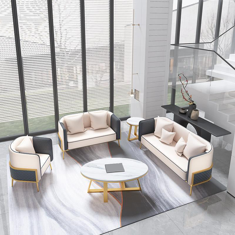 Sofá de brazo de esmoquin moderno 29.53 "HE SEATIS DE LEATRA FAUX DE H CON MARCO DE ORO