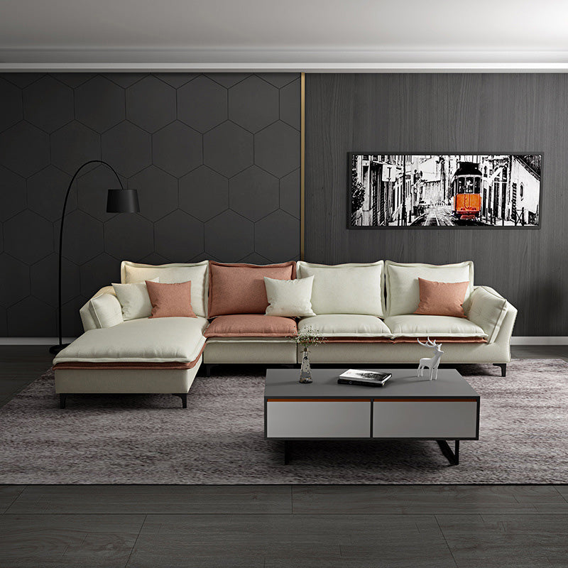 Faux Leather Pillow Top-arm Sectionals with Pillowed Back Cushions