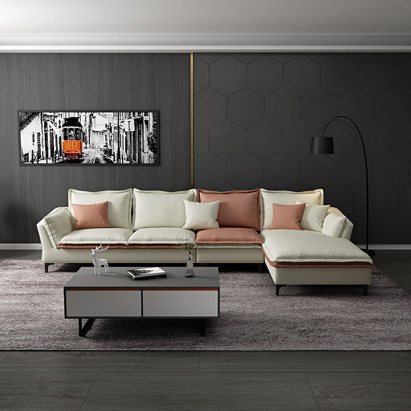 Faux Leather Pillow Top-arm Sectionals with Pillowed Back Cushions