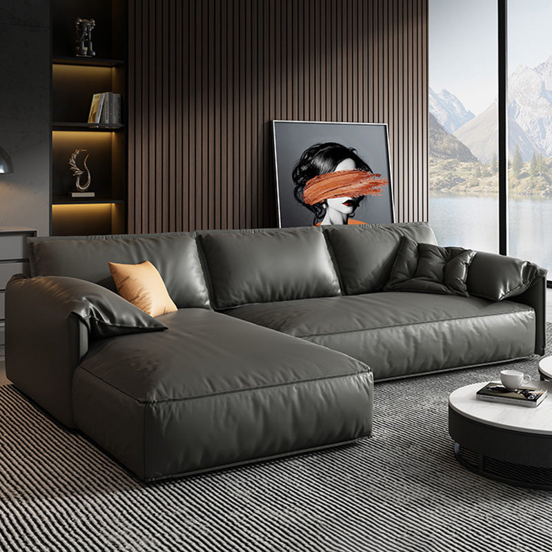 Echte lederen sectionals 70 "houtstationaire sectionals in zwart