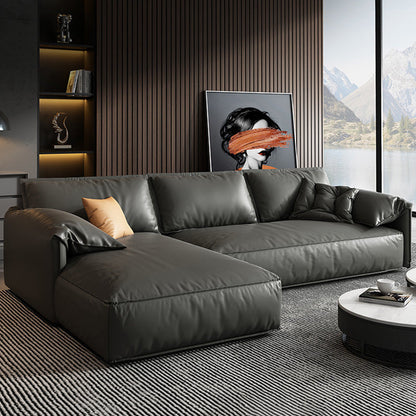 Echte lederen sectionals 70 "houtstationaire sectionals in zwart