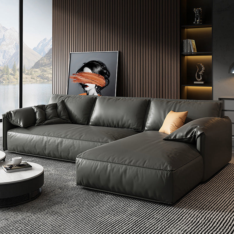 Echte lederen sectionals 70 "houtstationaire sectionals in zwart