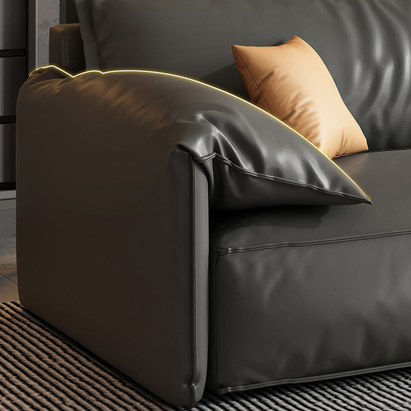 Echte lederen sectionals 70 "houtstationaire sectionals in zwart