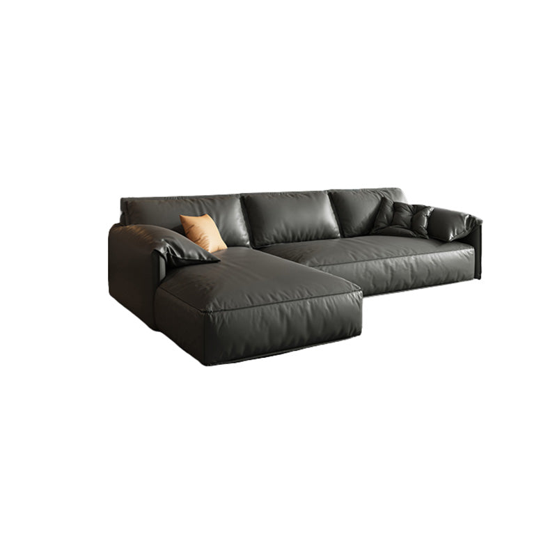 Echte lederen sectionals 70 "houtstationaire sectionals in zwart