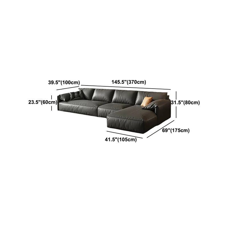 Echte lederen sectionals 70 "houtstationaire sectionals in zwart