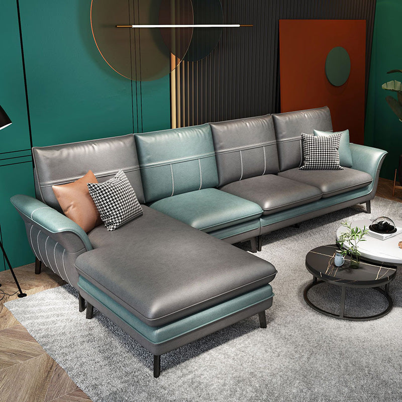 Pillowed Back Cushions Sectional Sofa with Flared Arm,137.80" L