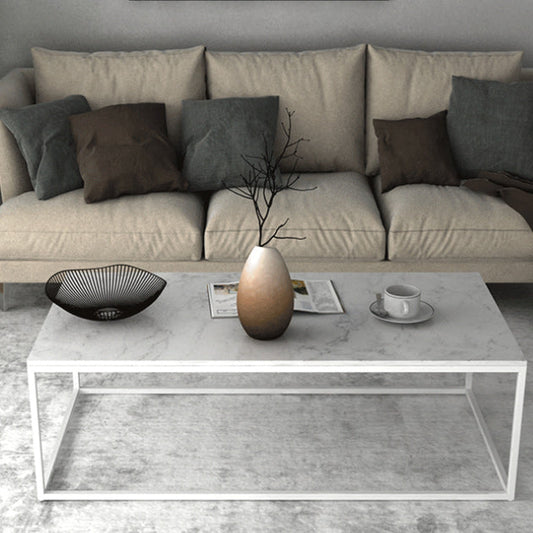 Tavolino rettangolo glam con base di cornice di ferro e top in marmo