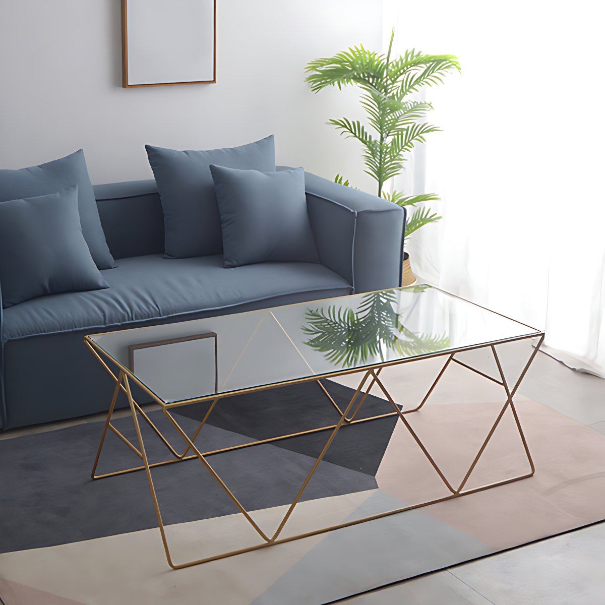 Modern Cross Legs Coffee Table Rectangular Glass Top Cocktail Table for ...