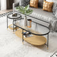 Modern 2 Piece Bunching Tables with Wooden Shelf and 4 Iron Legs 49"L x 21.5"W x 18"H + 18"L x 18"W x 20"H Natural Clearhalo 'Coffee & Accent Tables' 'Coffee Tables' 'coffee_tables' 'furn' 'furn_coffee_tables' 'Furniture' 'Living Room Furniture' 5931762