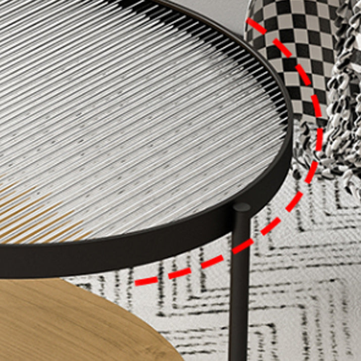 Modern 2 Piece Bunching Tables with Wooden Shelf and 4 Iron Legs Clearhalo 'Coffee & Accent Tables' 'Coffee Tables' 'coffee_tables' 'furn' 'furn_coffee_tables' 'Furniture' 'Living Room Furniture' 5931769