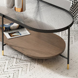 Modern 2 Piece Bunching Tables with Wooden Shelf and 4 Iron Legs Clearhalo 'Coffee & Accent Tables' 'Coffee Tables' 'coffee_tables' 'furn' 'furn_coffee_tables' 'Furniture' 'Living Room Furniture' 5931770