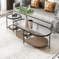 Modern 2 Piece Bunching Tables with Wooden Shelf and 4 Iron Legs 49"L x 21.5"W x 18"H + 18"L x 18"W x 20"H Walnut Clearhalo 'Coffee & Accent Tables' 'Coffee Tables' 'coffee_tables' 'furn' 'furn_coffee_tables' 'Furniture' 'Living Room Furniture' 5931775