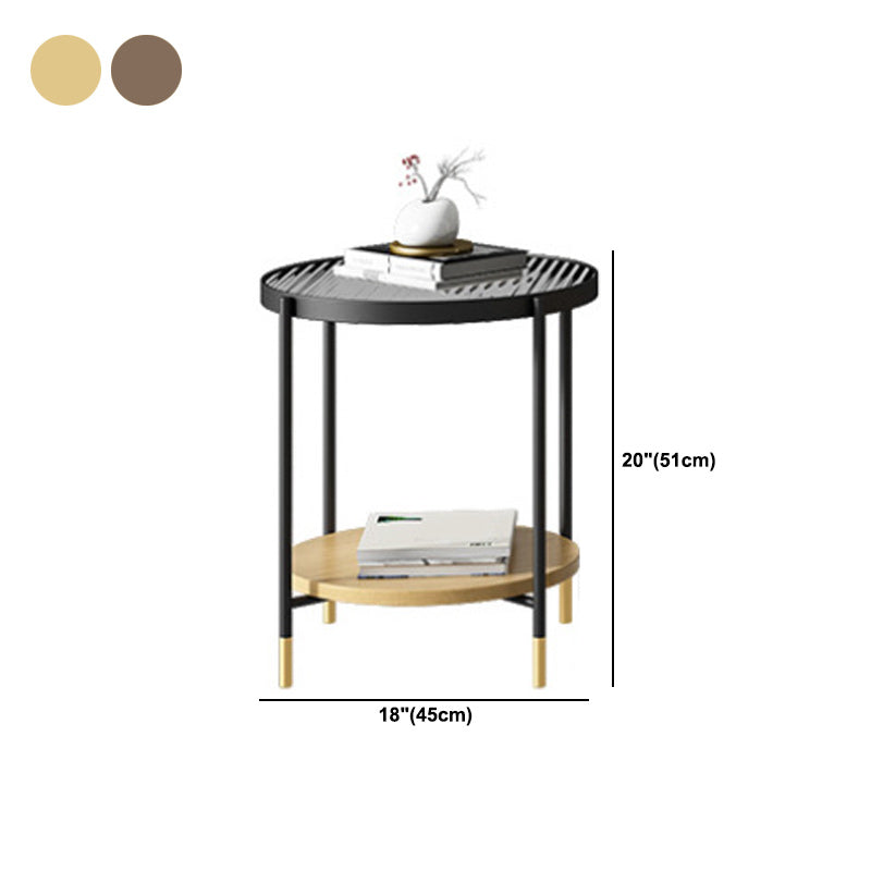 Modern 2 Piece Bunching Tables with Wooden Shelf and 4 Iron Legs Clearhalo 'Coffee & Accent Tables' 'Coffee Tables' 'coffee_tables' 'furn' 'furn_coffee_tables' 'Furniture' 'Living Room Furniture' 5931777