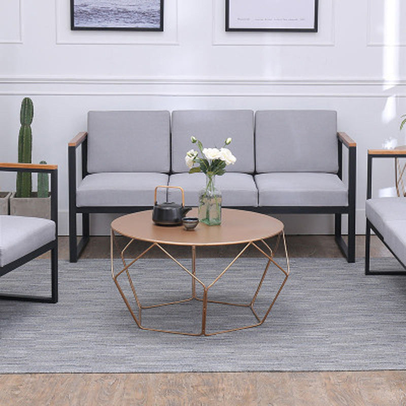 Mid-Century Modern Round Coffee Table with Iron Top and Steel Base