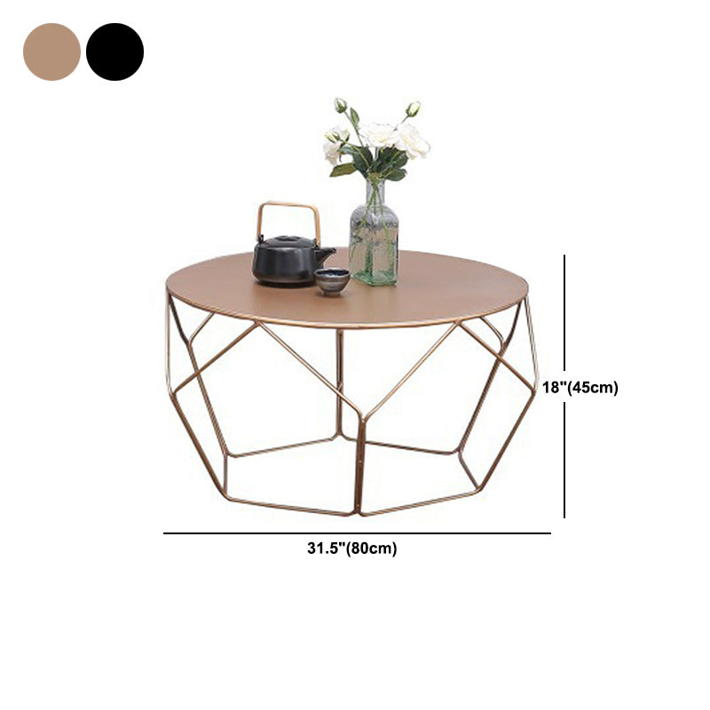 Mid-Century Modern Round Coffee Table with Iron Top and Steel Base