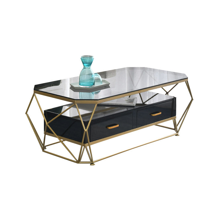 Modern Frame Coffee Table Rectangular Glass Top Coffee Cocktail Table for Home