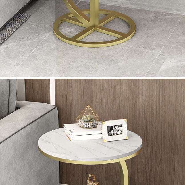 Round Slate Top Side Table 21.65" Tall Metal Abstract End Table with Shelf