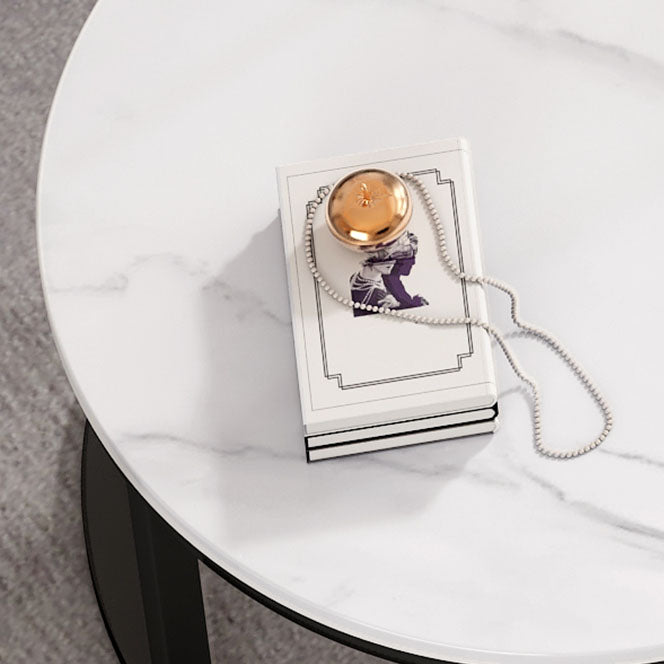 Round Slate Top Side Table 21.65" Tall Metal Abstract End Table with Shelf