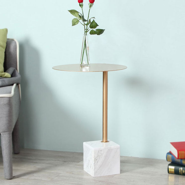 Metal Round Top Side Table 23.6" Tall Marble Pedestal End Table Clearhalo 'Coffee & Accent Tables' 'End & Side Tables' 'end_side_tables' 'furn' 'furn_end_side_tables' 'Furniture' 'Living Room Furniture' 5931940