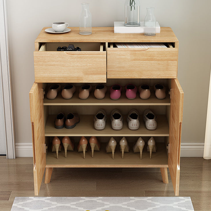 Gabinete contemporáneo de acento de madera maciza con 2 cajones y puertas