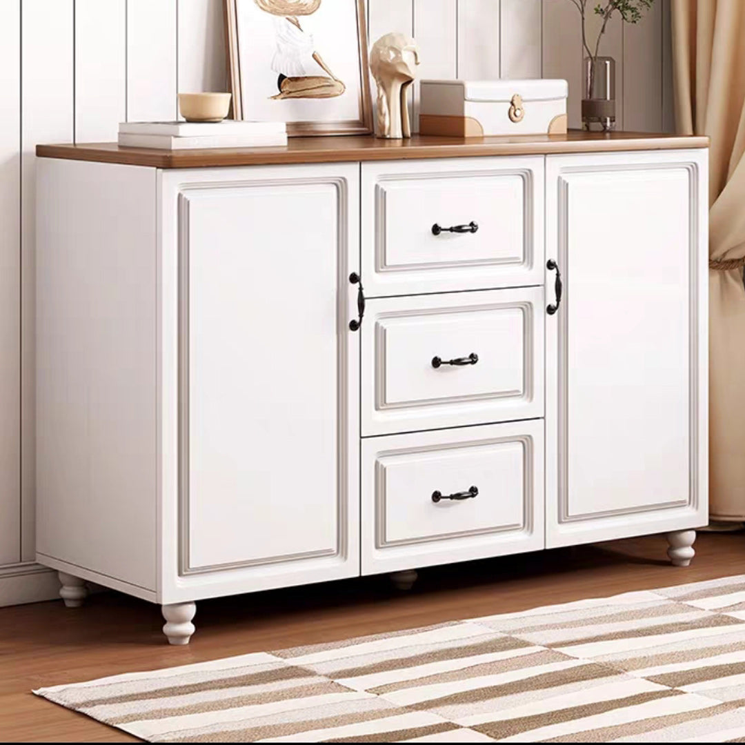 Mid-Century Modern Rectangle Accent Cabinet with Bun Feet and Drawers