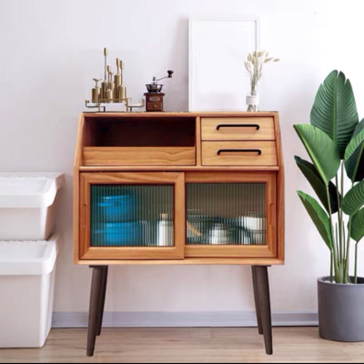 Mid-Century Modern Accent Cabinet with Glass Door and Shelf and 2 Drawers Brown Clearhalo 'Cabinets & Chests' 'cabinets_chests' 'furn' 'furn_cabinets_chests' 'Furniture' 'Living Room Furniture' 5932185