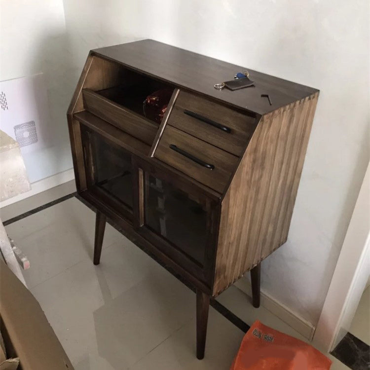 Mid-Century Modern Accent Cabinet with Glass Door and Shelf and 2 Drawers Clearhalo 'Cabinets & Chests' 'cabinets_chests' 'furn' 'furn_cabinets_chests' 'Furniture' 'Living Room Furniture' 5932197