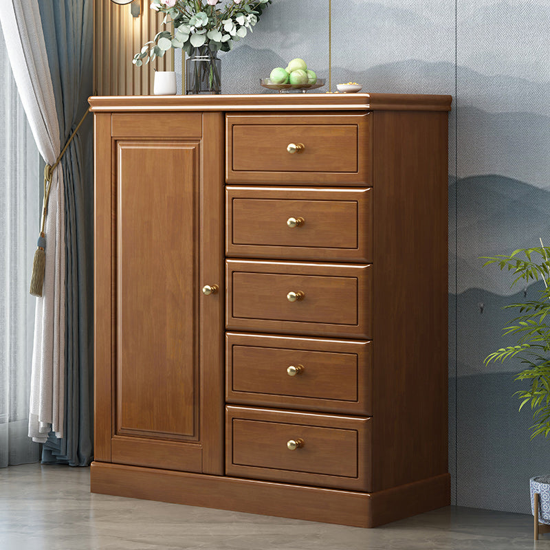 Contemporary Accent Cabinet with 1 Door and Drawers in Rubberwood 31"L x 16"W x 39"H Walnut Clearhalo 'Cabinets & Chests' 'cabinets_chests' 'furn' 'furn_cabinets_chests' 'Furniture' 'Living Room Furniture' 5932203