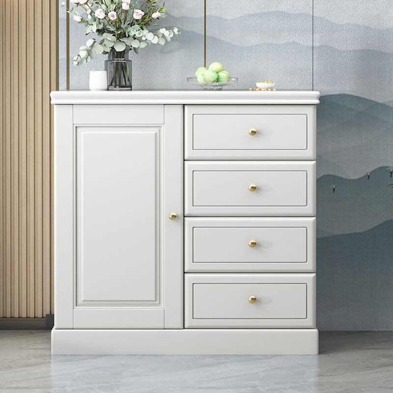 Contemporary Accent Cabinet with 1 Door and Drawers in Rubberwood 31"L x 16"W x 31"H White Clearhalo 'Cabinets & Chests' 'cabinets_chests' 'furn' 'furn_cabinets_chests' 'Furniture' 'Living Room Furniture' 5932204