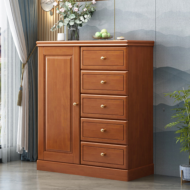 Contemporary Accent Cabinet with 1 Door and Drawers in Rubberwood 31"L x 16"W x 39"H Red Brown Clearhalo 'Cabinets & Chests' 'cabinets_chests' 'furn' 'furn_cabinets_chests' 'Furniture' 'Living Room Furniture' 5932205