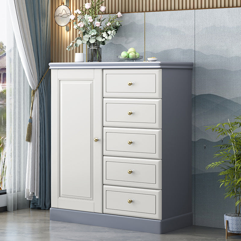 Contemporary Accent Cabinet with 1 Door and Drawers in Rubberwood 31"L x 16"W x 39"H Gray-White Clearhalo 'Cabinets & Chests' 'cabinets_chests' 'furn' 'furn_cabinets_chests' 'Furniture' 'Living Room Furniture' 5932206
