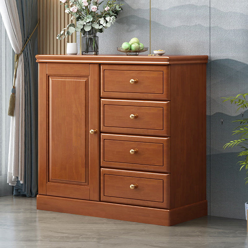 Contemporary Accent Cabinet with 1 Door and Drawers in Rubberwood 31"L x 16"W x 31"H Red Brown Clearhalo 'Cabinets & Chests' 'cabinets_chests' 'furn' 'furn_cabinets_chests' 'Furniture' 'Living Room Furniture' 5932207