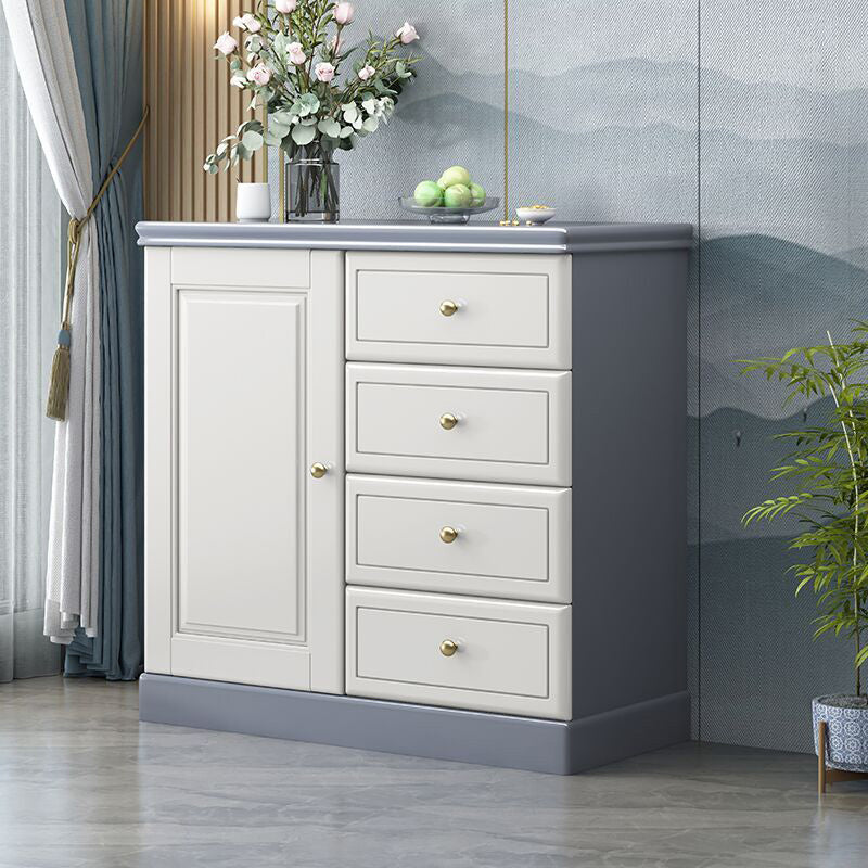 Contemporary Accent Cabinet with 1 Door and Drawers in Rubberwood 31"L x 16"W x 31"H Gray-White Clearhalo 'Cabinets & Chests' 'cabinets_chests' 'furn' 'furn_cabinets_chests' 'Furniture' 'Living Room Furniture' 5932209