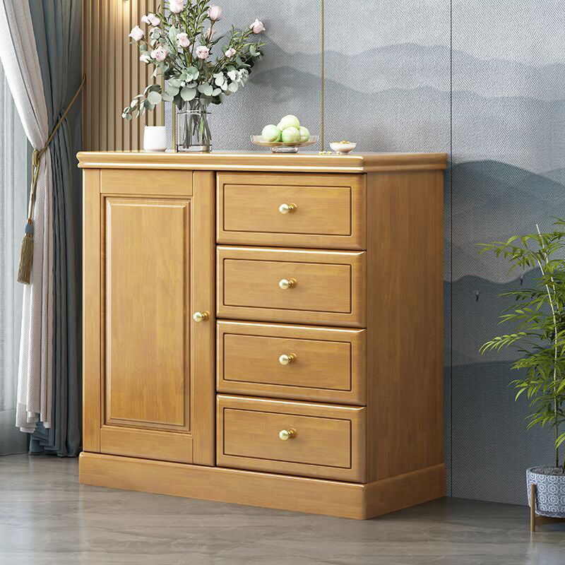Contemporary Accent Cabinet with 1 Door and Drawers in Rubberwood 31"L x 16"W x 31"H Natural Clearhalo 'Cabinets & Chests' 'cabinets_chests' 'furn' 'furn_cabinets_chests' 'Furniture' 'Living Room Furniture' 5932210