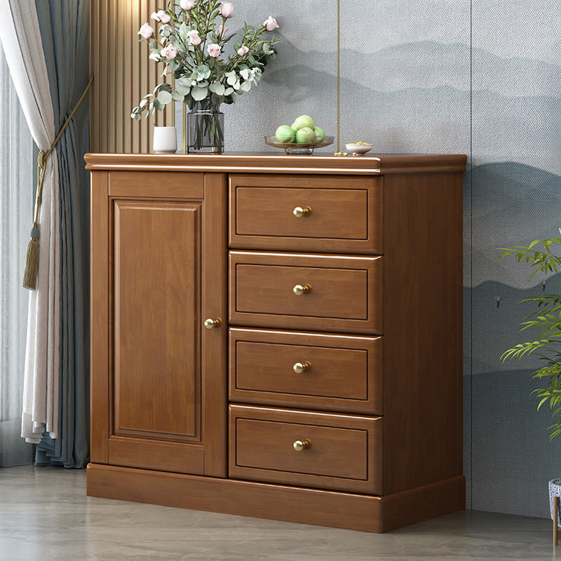 Contemporary Accent Cabinet with 1 Door and Drawers in Rubberwood 31"L x 16"W x 31"H Walnut Clearhalo 'Cabinets & Chests' 'cabinets_chests' 'furn' 'furn_cabinets_chests' 'Furniture' 'Living Room Furniture' 5932212