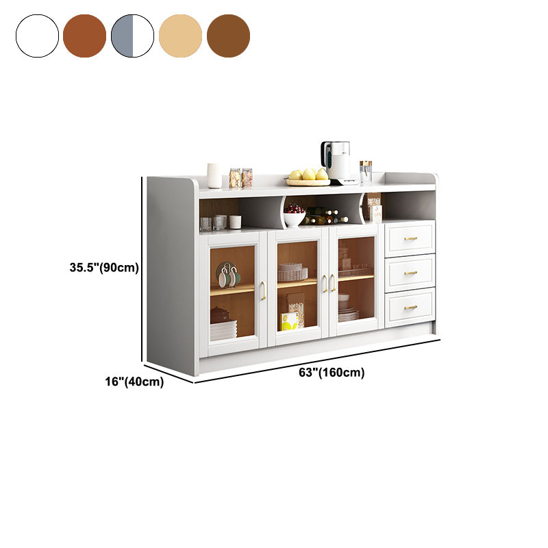 Modern Accent Cabinet with 3 Drawers and Bar Pulls Glass Doors