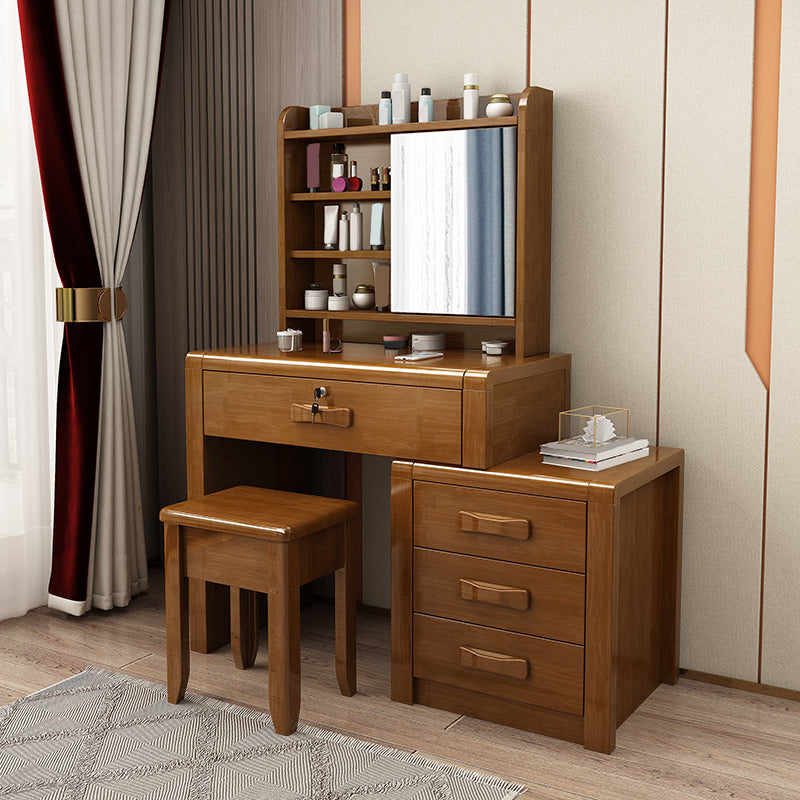 Solid Wood Makeup Vanity Desk Table Scandinavian 4 Drawer Dressing Table