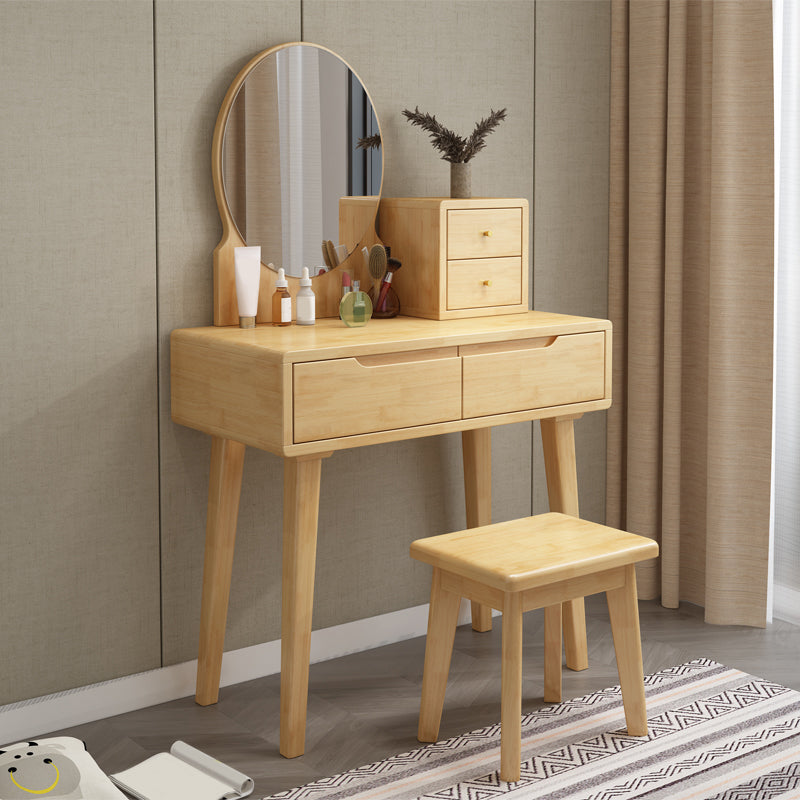Scandinavian Vanity Makeup Table Set Solid Wood Dressing Table Stool Set