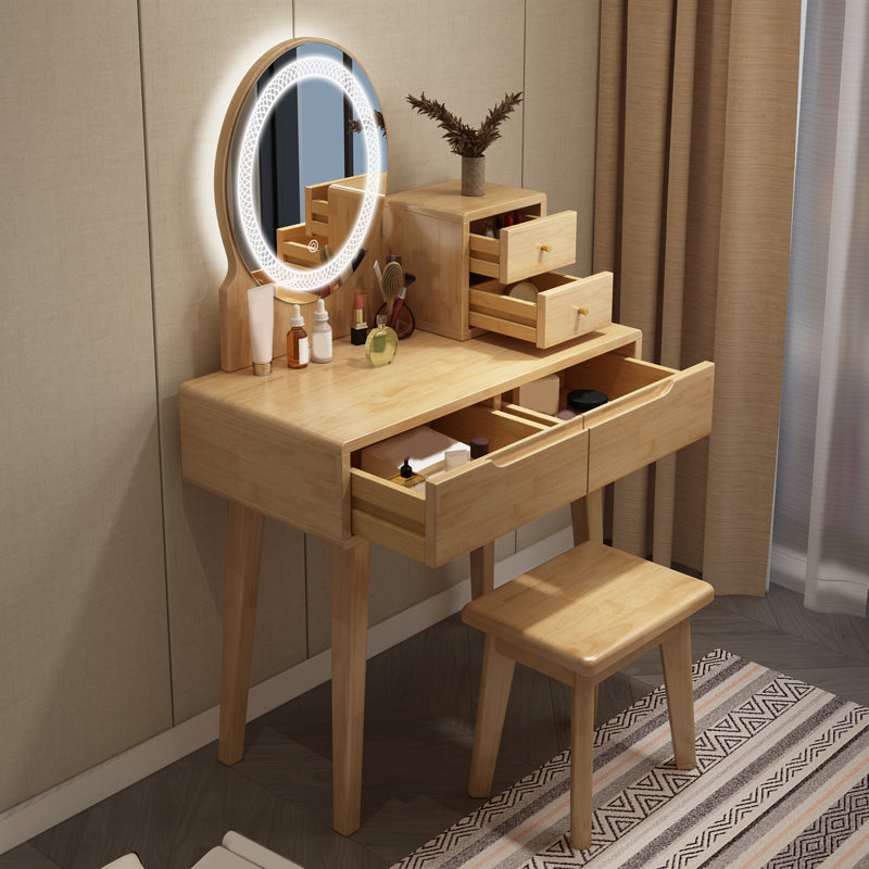 Scandinavian Vanity Makeup Table Set Solid Wood Dressing Table Stool Set