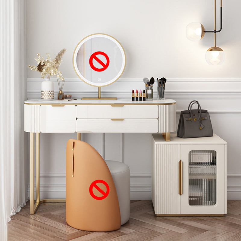 Slate Top Dressing Table Stool Set Glam Makeup Vanity Desk with Drawers