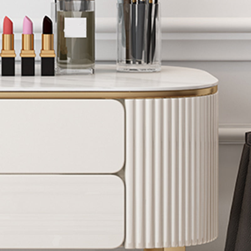 Slate Top Dressing Table Stool Set Glam Makeup Vanity Desk with Drawers