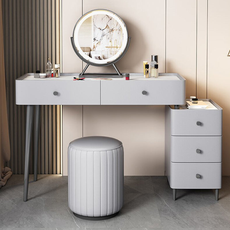 Contemporary Stone Top Vanity with Drawers Grey Vanity Set with Stool