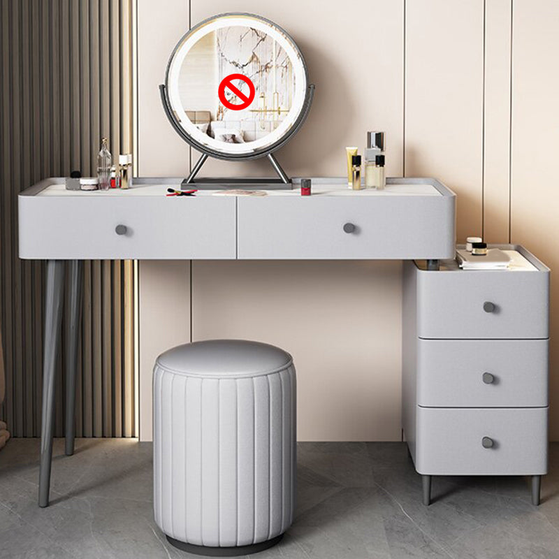 Contemporary Stone Top Vanity with Drawers Grey Vanity Set with Stool
