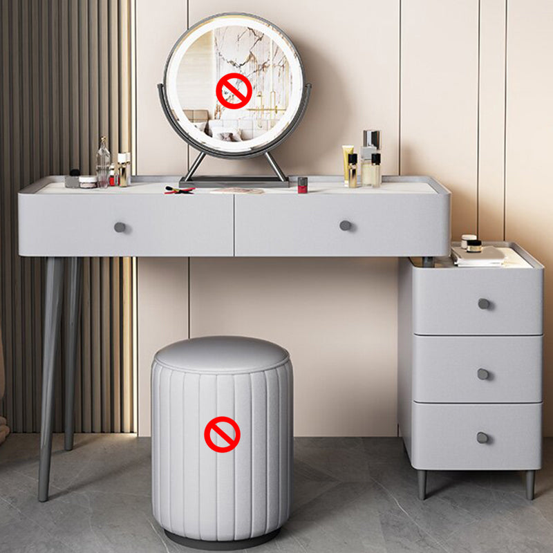 Contemporary Stone Top Vanity with Drawers Grey Vanity Set with Stool